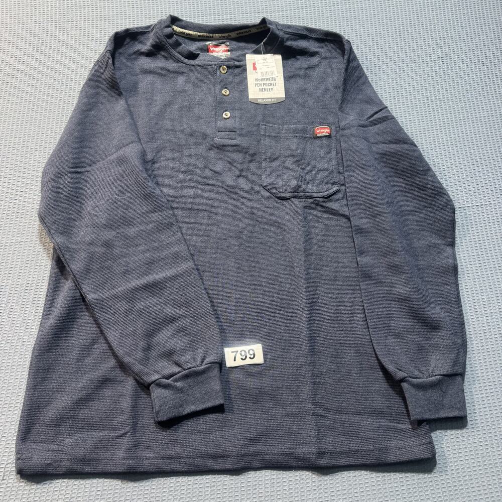 Wrangler WorkWear Pen Pocket Henley Waffle Knit Men's‎ Sz L Gray Brand New